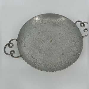 Round Metal Serving Tray with Scroll Handles Aluminum Wrought Farberware 13.5”